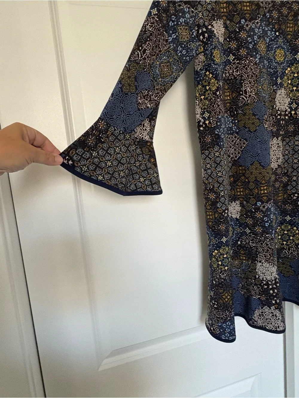 MICHAEL Michael Kors Dress Women’s XL Blue Medallion Bell Sleeve Fit Flare